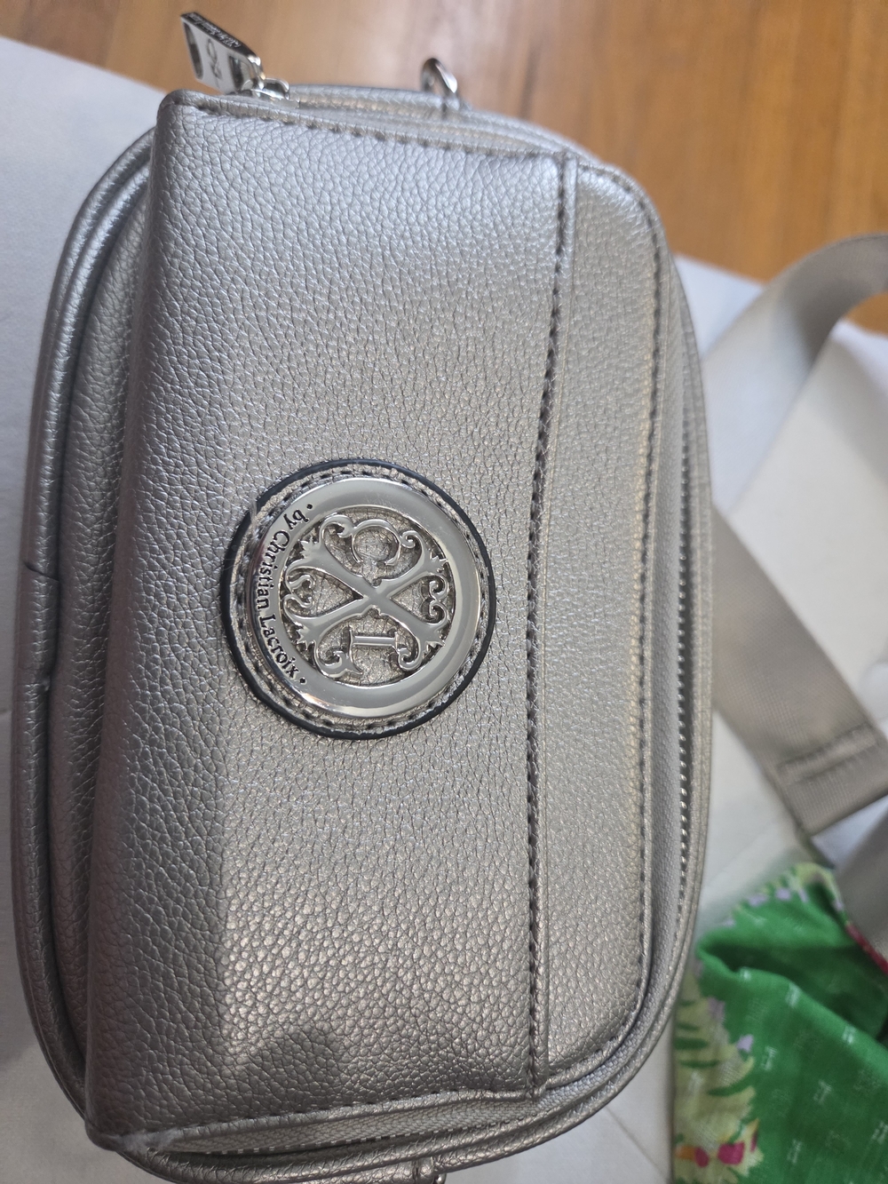 Christian Lacroix Metallic Silver Textured Crossbody Bag